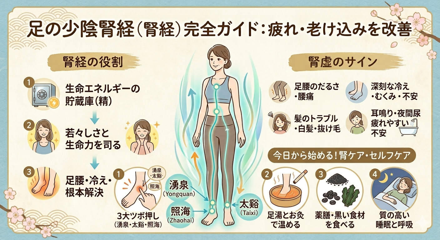 経絡治療シリーズ！疲れや老け込みの原因は「腎（じん）」にあり？生命力を蓄える「腎経」の秘密とセルフケア【秋葉原・浅草橋・馬喰町・個室・プライベートサロン】