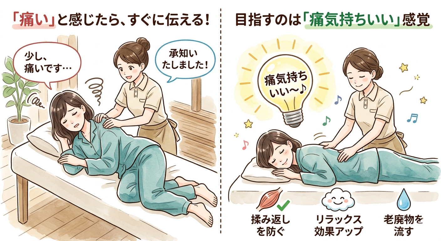 「『痛い…けど言えない』は逆効果！もみほぐしで理想の『痛気持ちいい』を手に入れるコツ」【秋葉原・浅草橋・馬喰町・個室・プライベートサロン】