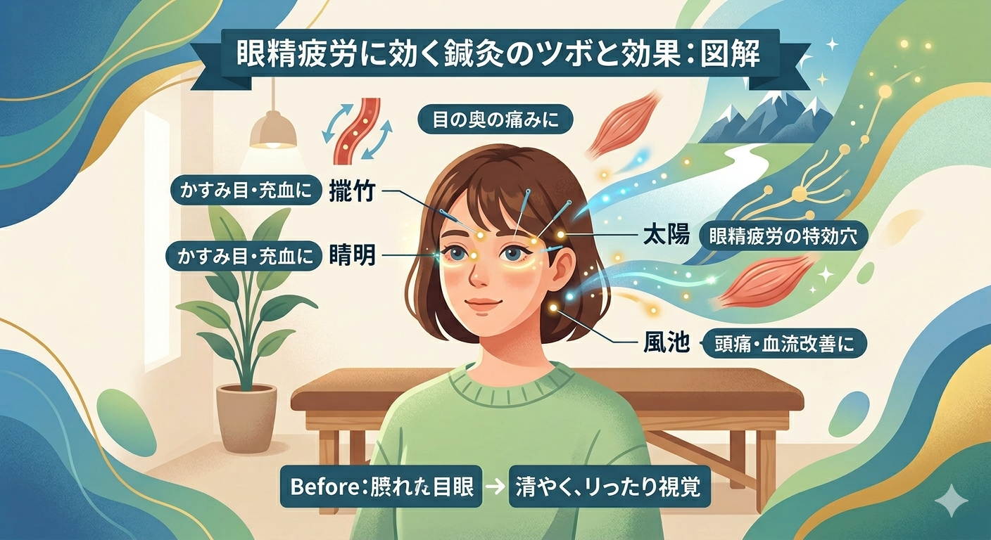 【東京23区】眼精疲労に効く鍼灸のツボと効果！プロが教える根本改善