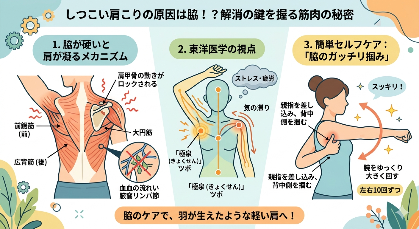 しつこい肩こりの原因は脇！？解消の鍵を握る筋肉の秘密