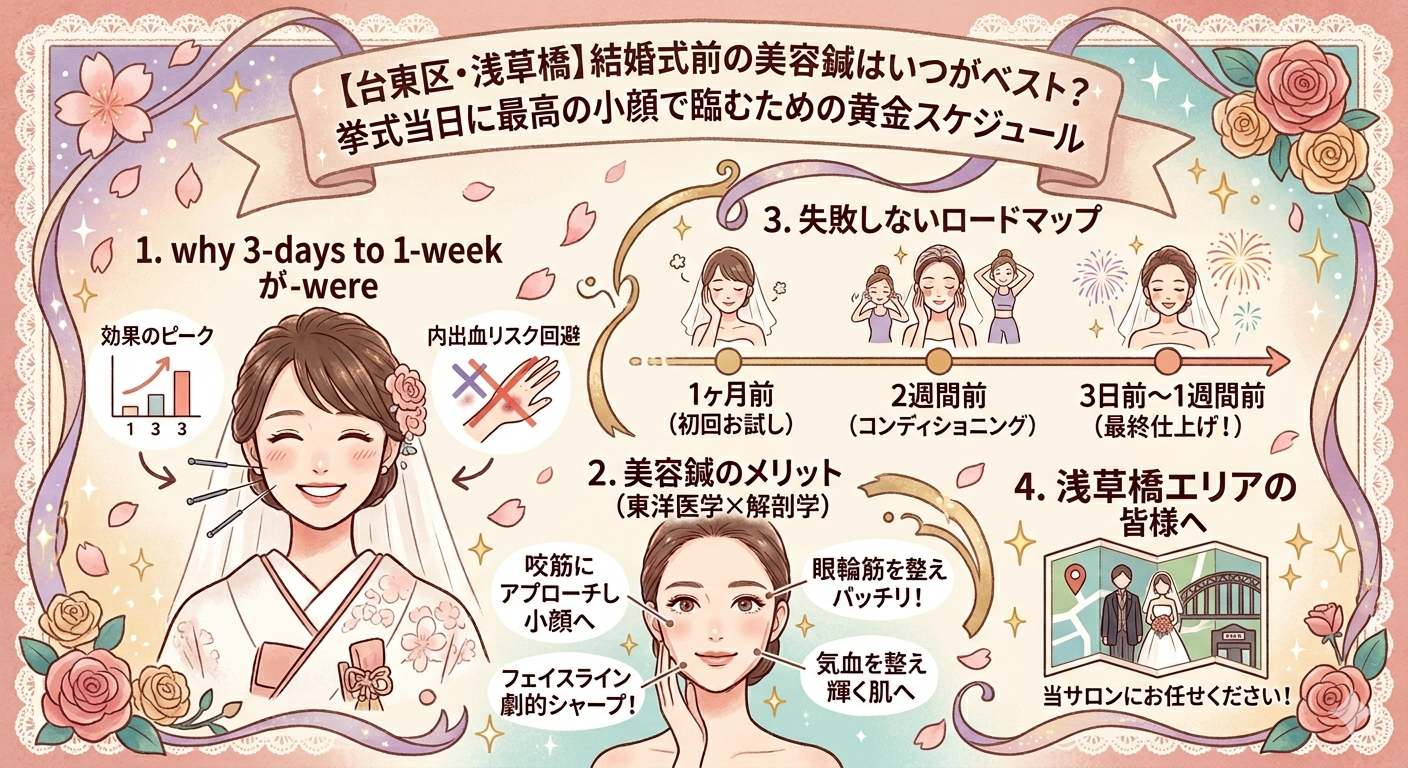 【台東区・浅草橋】結婚式前の美容鍼はいつがベスト？挙式当日に最高の小顔で臨むための黄金スケジュール