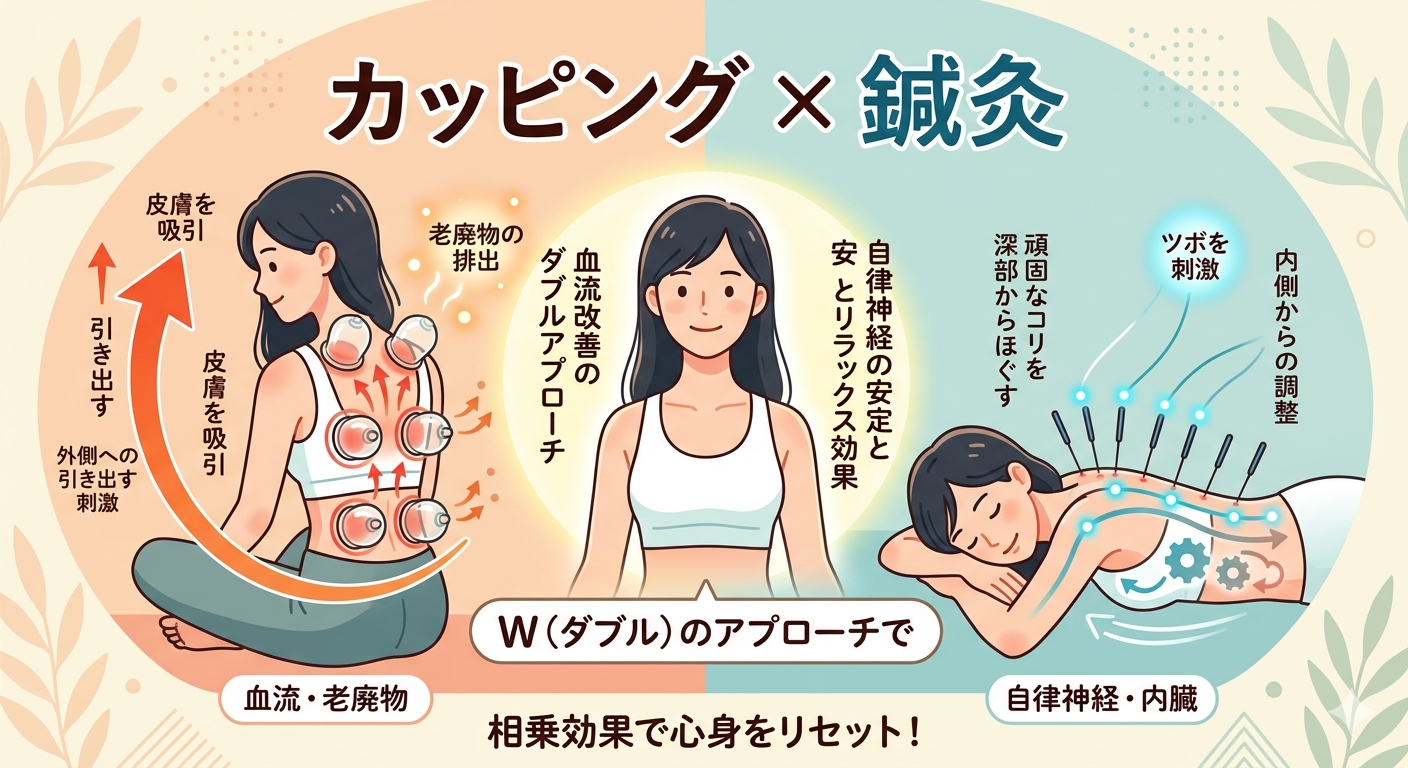 カッピング×鍼灸の相乗効果とは？慢性疲労・肩こりを解消する最強の組み合わせ【秋葉原・浅草橋・プライベートサロン・完全個室】