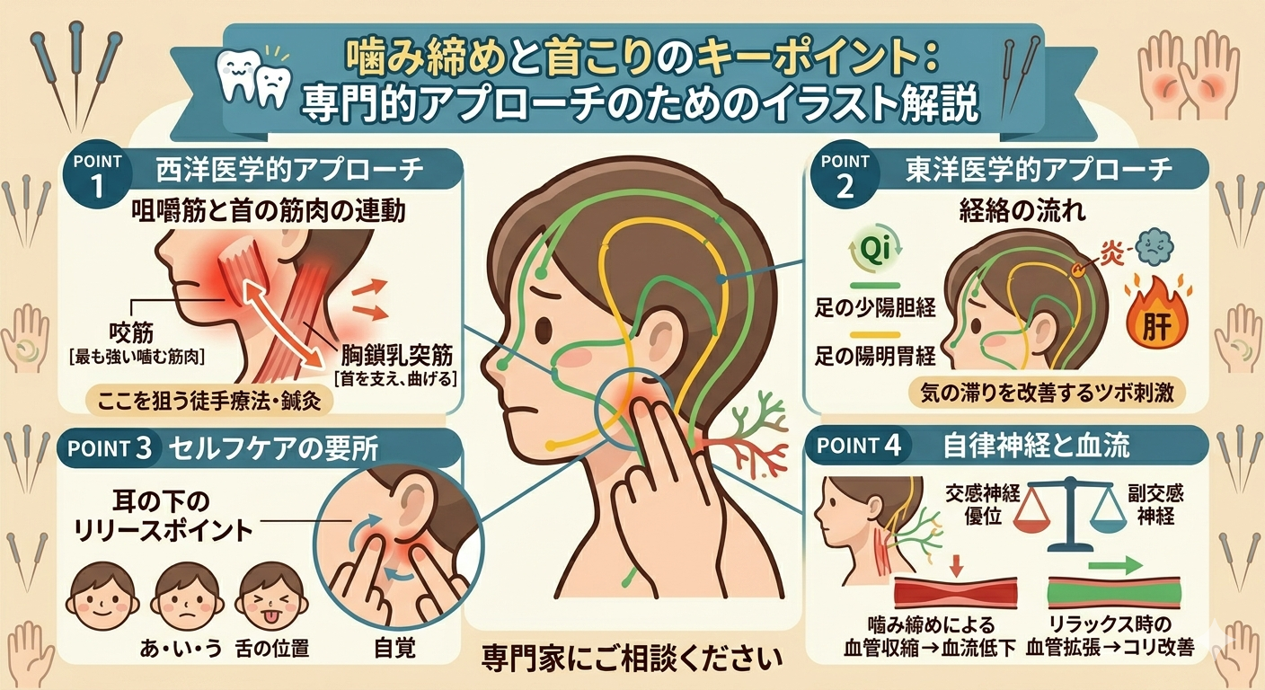 噛み締めと首こりの意外な関係｜その不調、実は「アゴ」が原因かも？