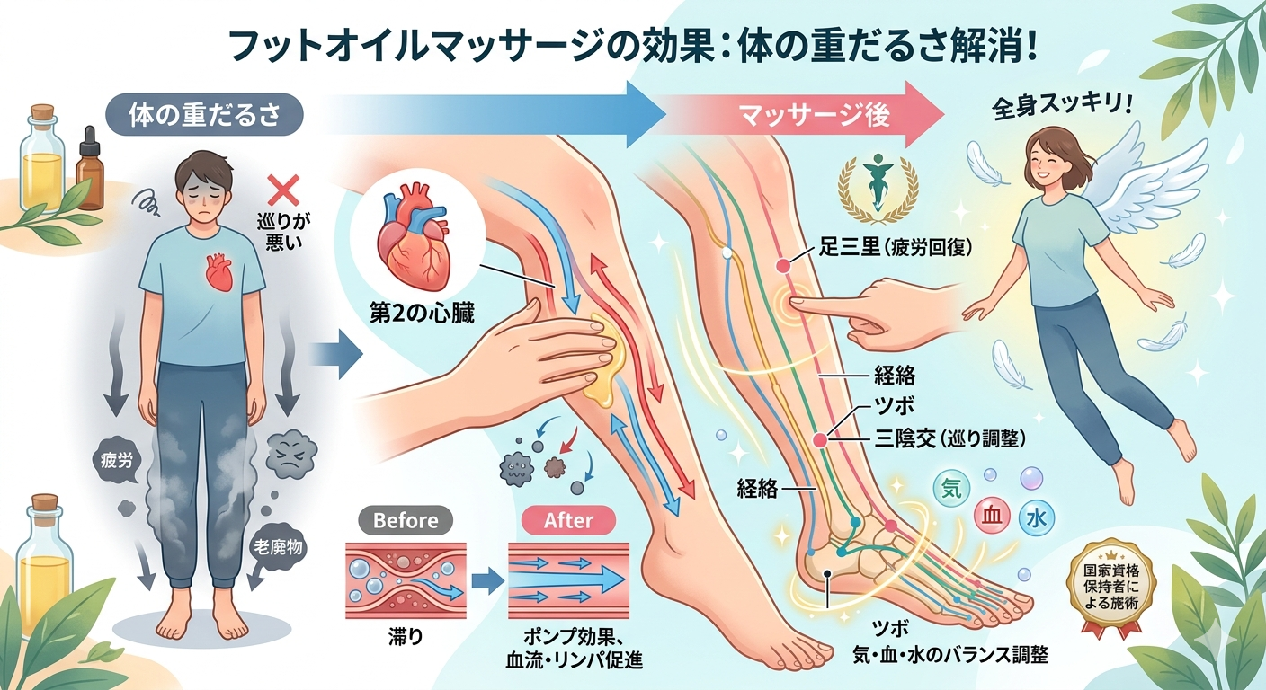 【東京23区・台東区】体の重だるさ解消！国家資格者が教えるフットオイルマッサージの本当の効果