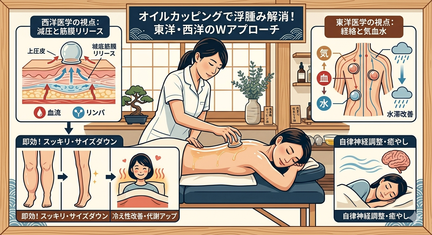 【浅草橋】オイルカッピングでしつこい浮腫みを撃退！東洋医学×筋膜リリースのW効果