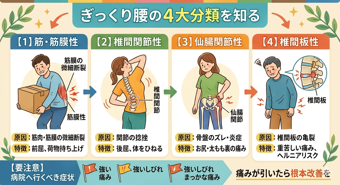 【浅草橋・秋葉原】ぎっくり腰の4大分類！原因と適切な対処法を専門家が解説