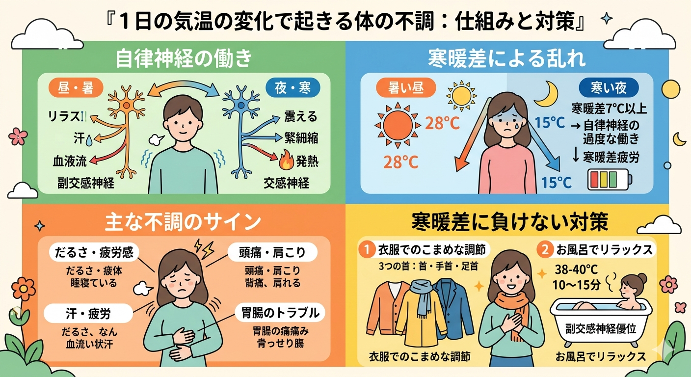1日の気温の変化で起きる体調不良「寒暖差疲労」とは？原因と今日からできる自律神経ケア対策