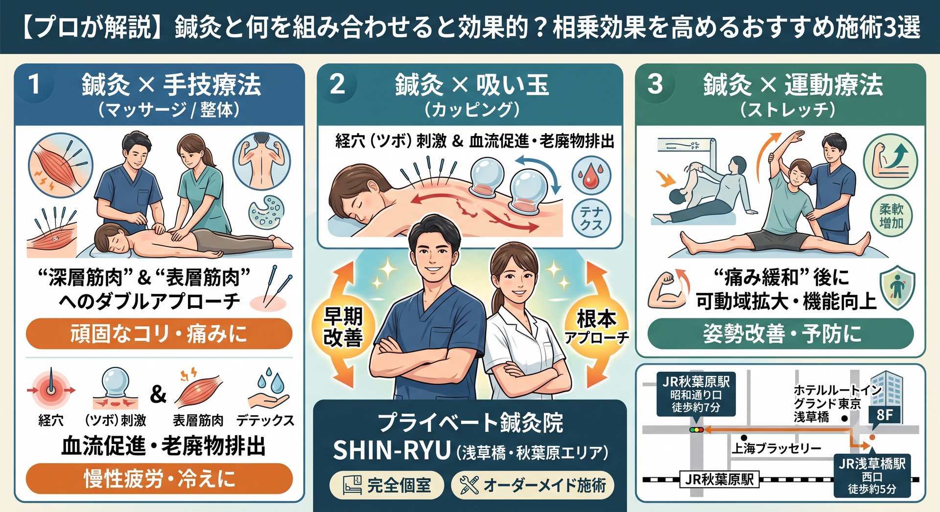 【プロが解説】鍼灸治療と何を組み合わせると効果的？おすすめ施術3選