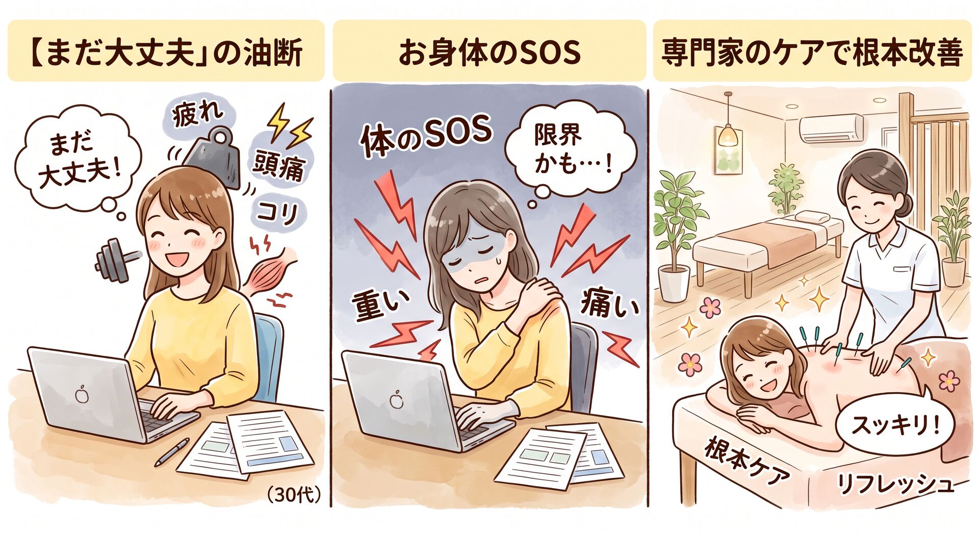 【鍼灸師・柔道整復師が解説】お身体の「まだ大丈夫そう！」は意外ともう限界かも！？もみほぐしのベストなタイミング