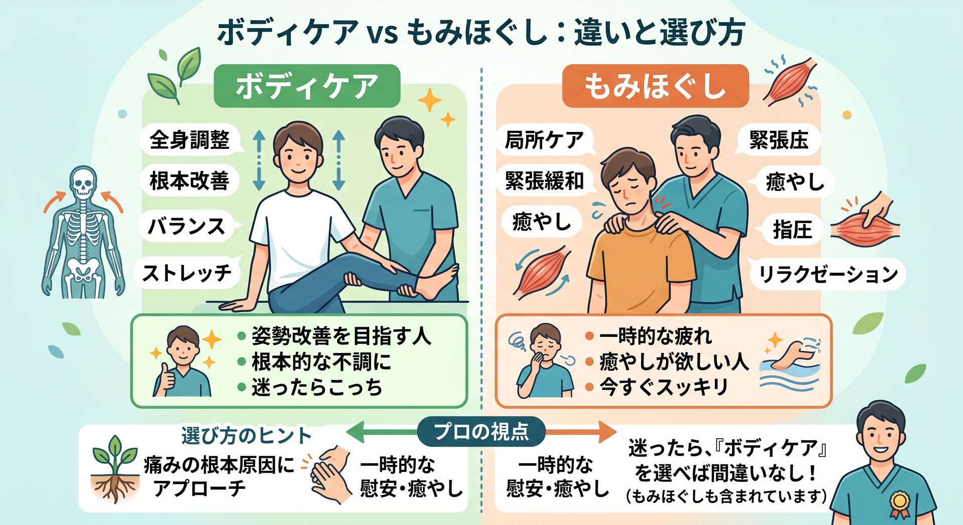 プロが解説】ボディケアやもみほぐし、この2つは何が違うの？