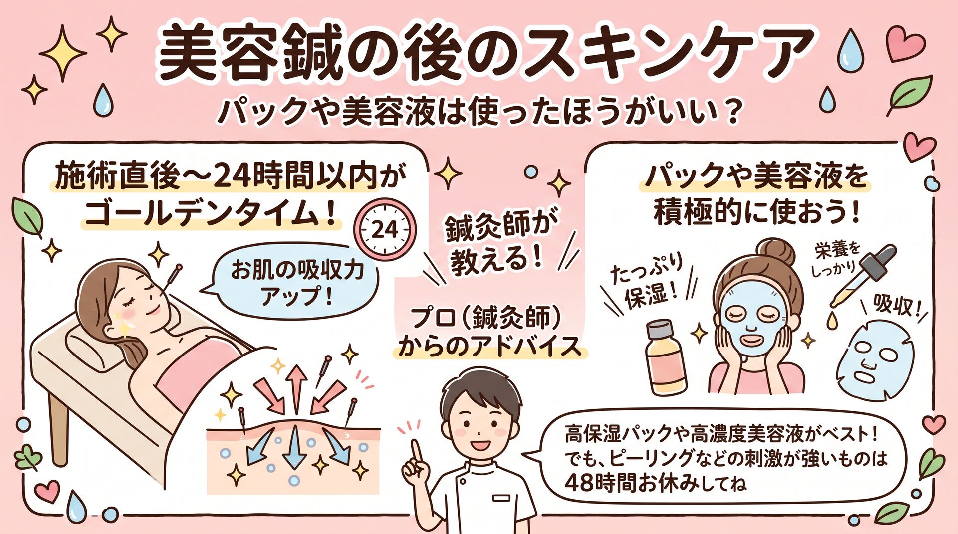 【美容鍼の後のスキンケア】パックや美容液は使ったほうがいいの？効果的なゴールデンタイムとは？