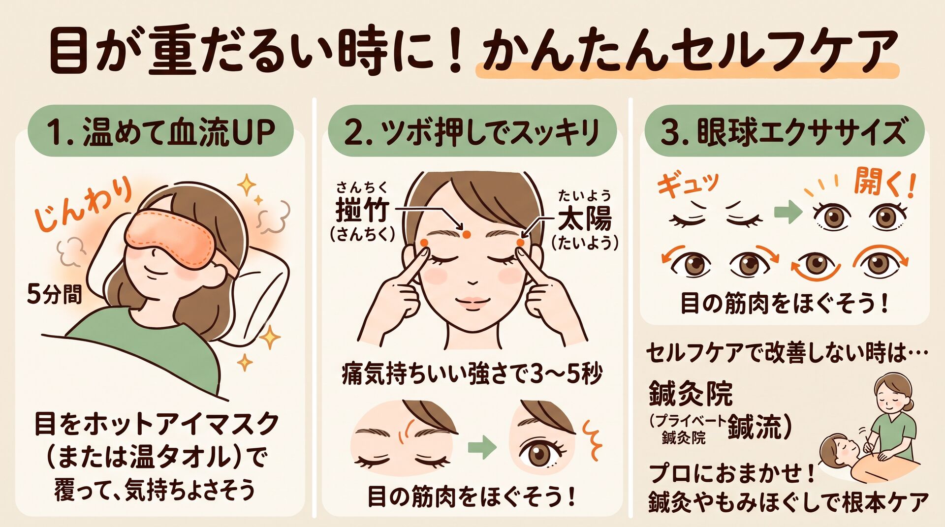 眼精疲労で目が重だるいそんな時のセルフケア！鍼灸・柔道整復師が教える解消法